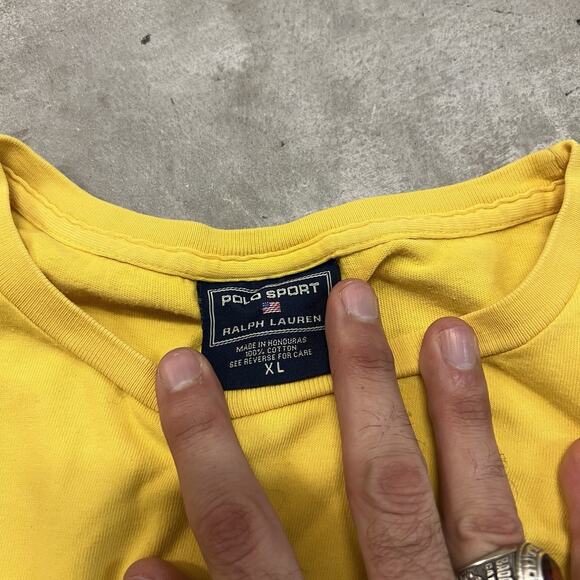 Vintage Polo Sport Ralph Lauren Shirt Yellow Y2K Spell Out USA Flag Fit Size XL - Picture 7 of 8